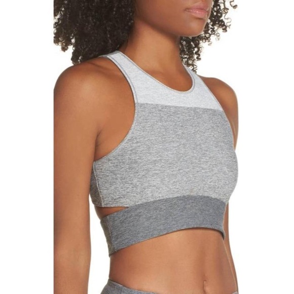 Outdoor Voices |  Tri Tone Gray Slashback Crop Sports Bra Size XS Yoga Running - Picture 1 of 6